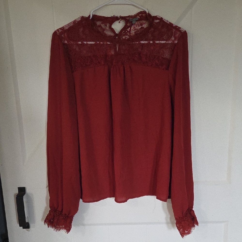 Charlotte Russe Red Lace Detail Blouse